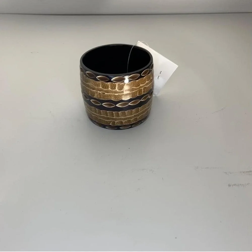 Wide Tribal Style Bangle Bracelet Brown & Black Pattern Resin Cuff Made in India